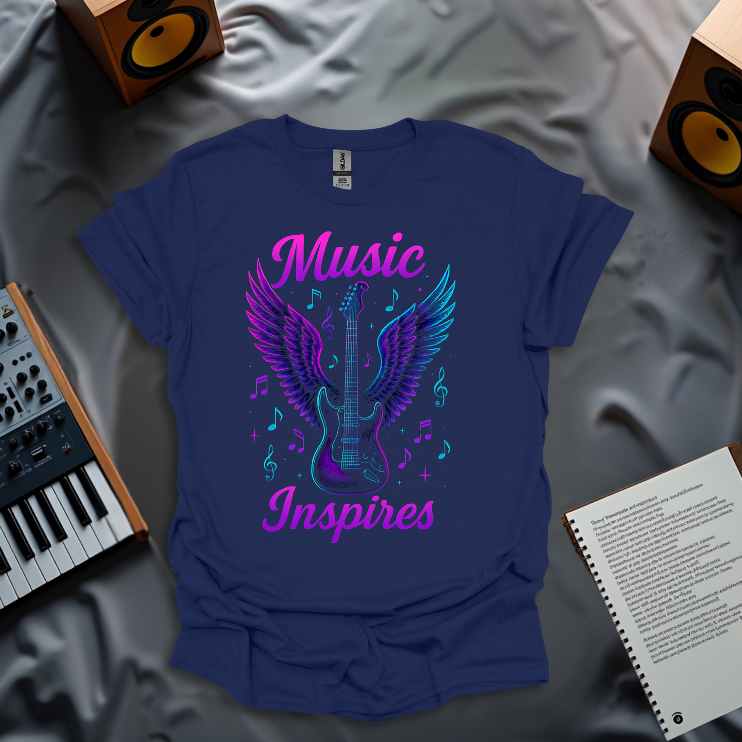 Music Inspires – Neon Winged Guitar T-Shirt