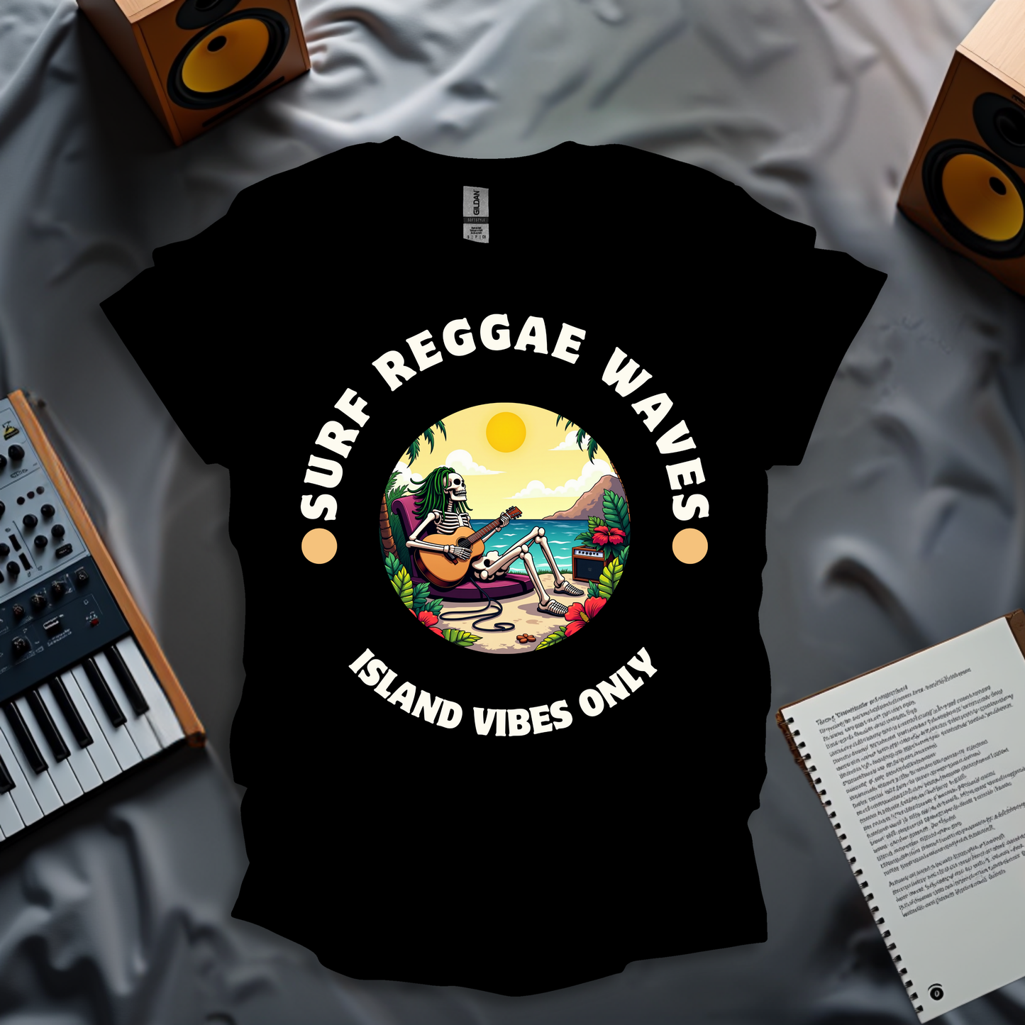 Surf Reggae Waves – Island Vibes Skeleton T-Shirt