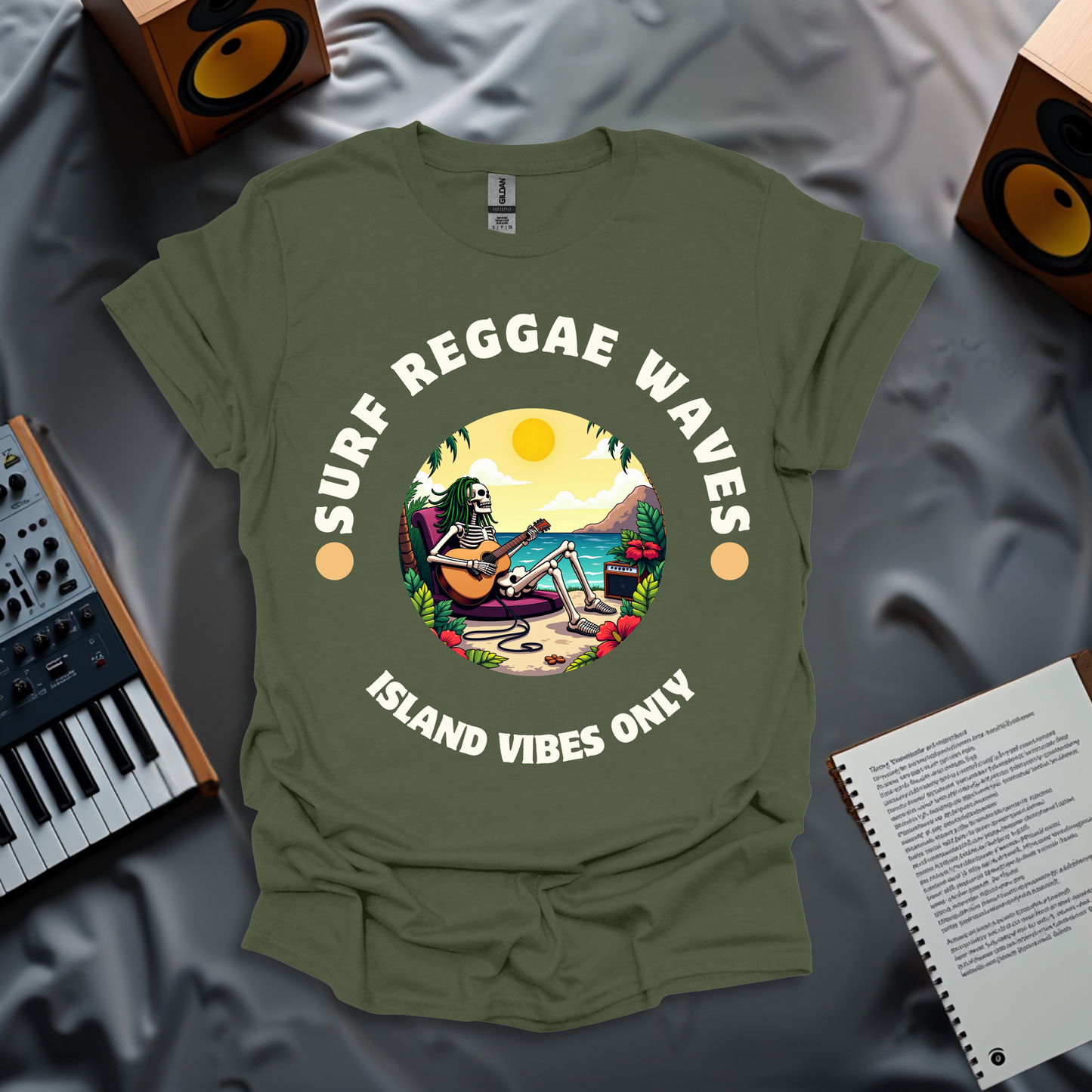 Surf Reggae Waves – Island Vibes Skeleton T-Shirt