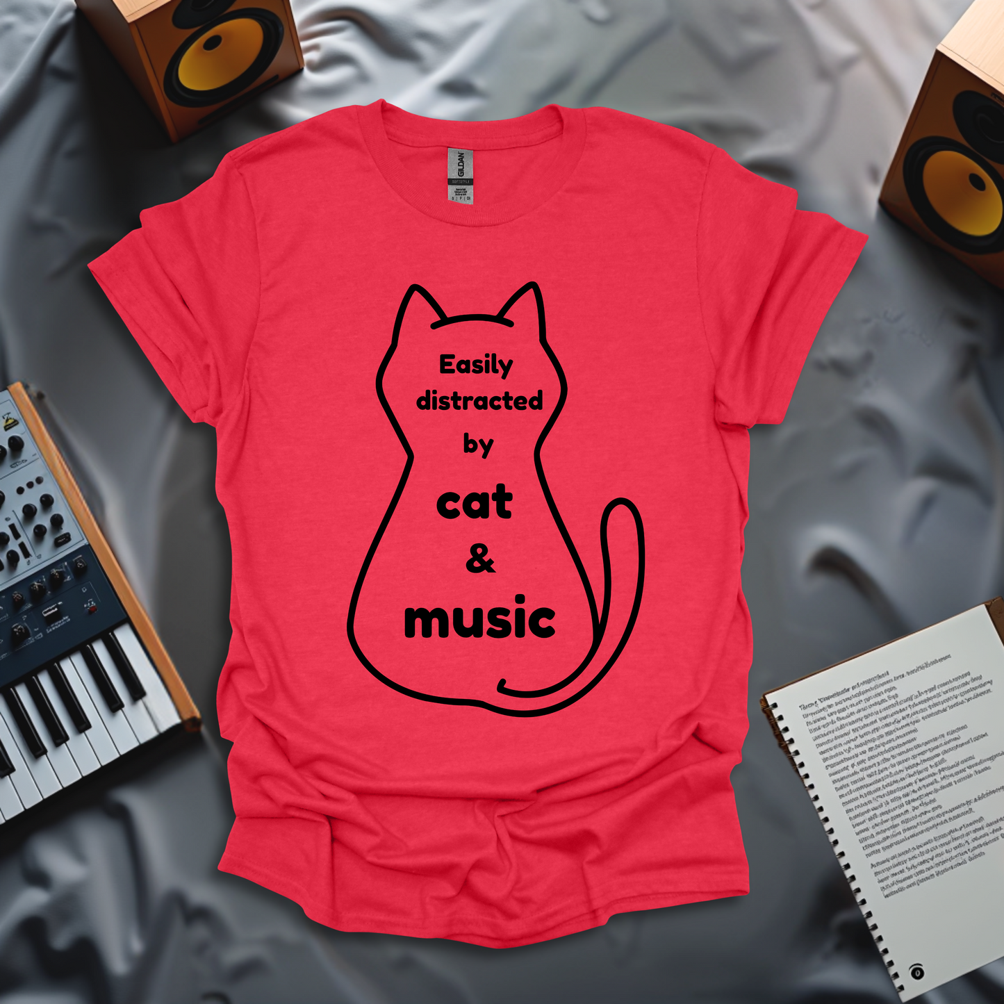 Easily Distracted by Cat and Music T-Shirt