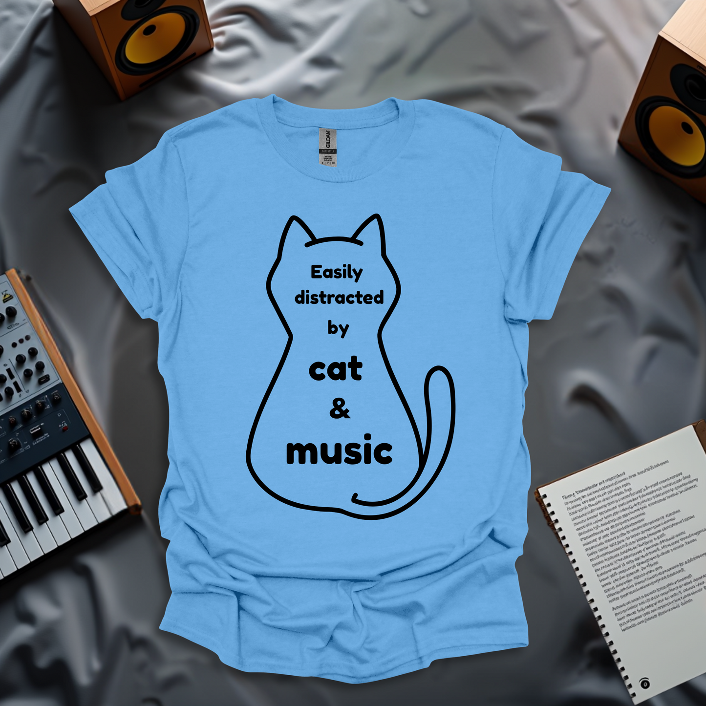 Easily Distracted by Cat and Music T-Shirt