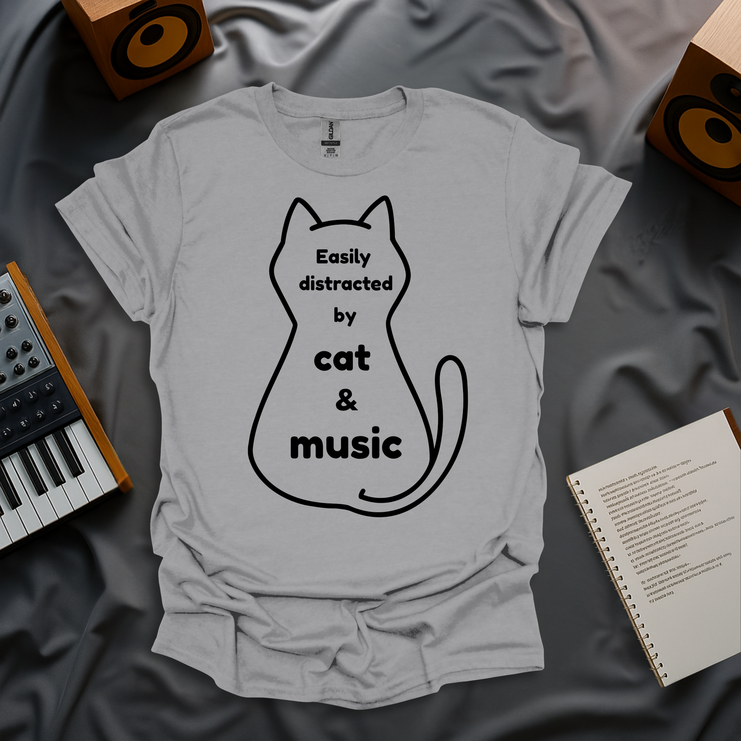 Easily Distracted by Cat and Music T-Shirt