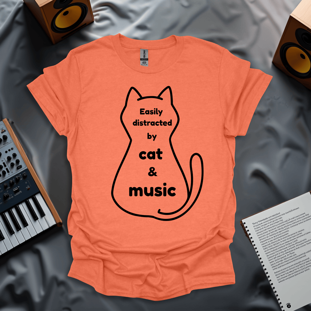 Easily Distracted by Cat and Music T-Shirt