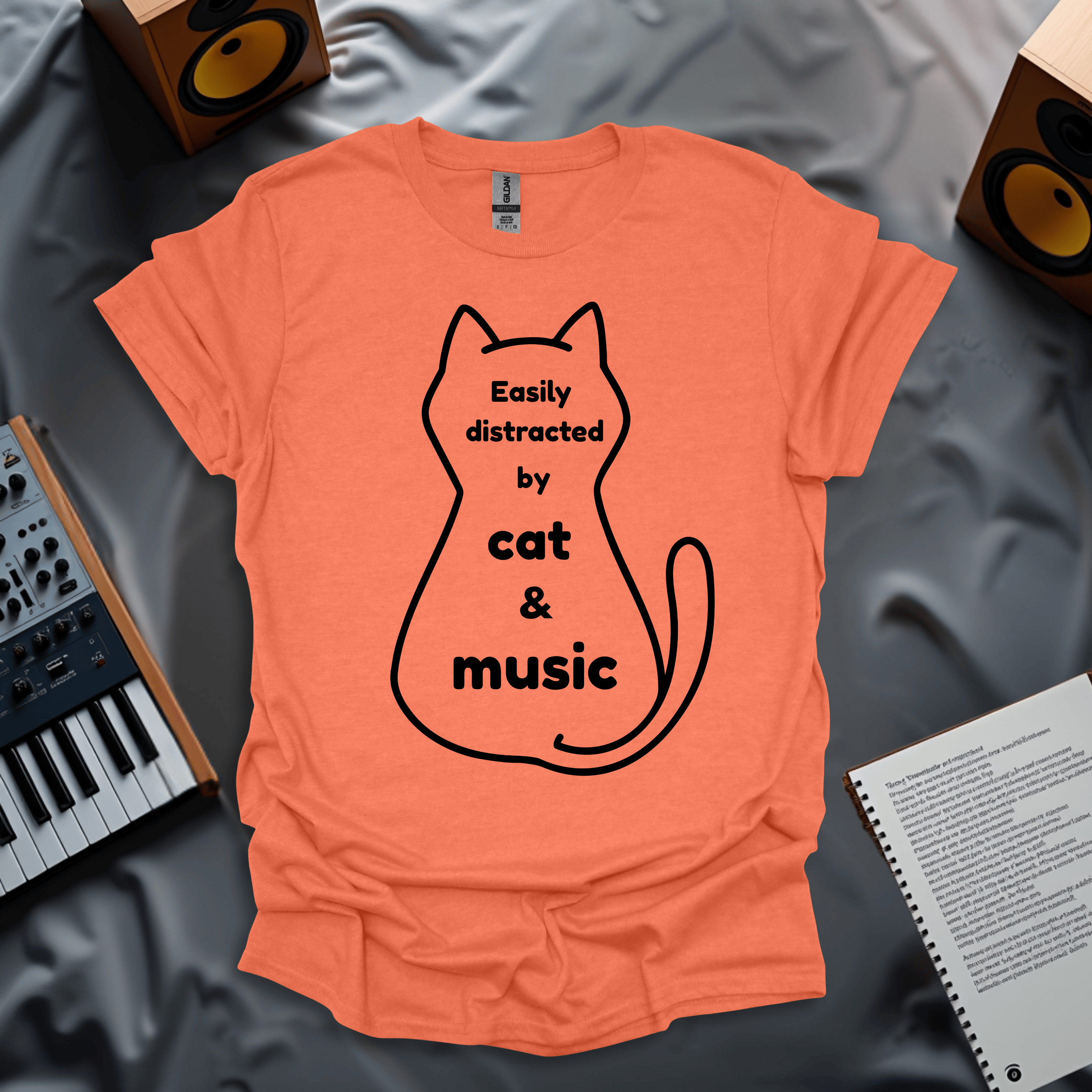 Easily Distracted by Cat and Music T-Shirt