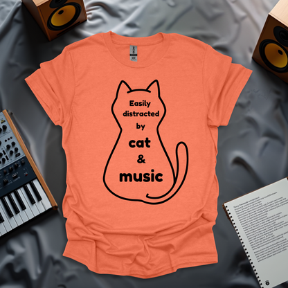 Easily Distracted by Cat and Music T-Shirt