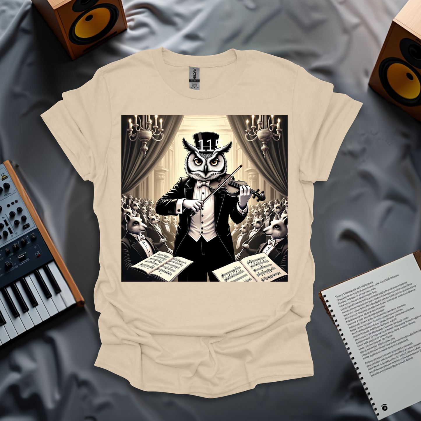 Owl Playing Violin in Victorian tuxedo T-Shirt