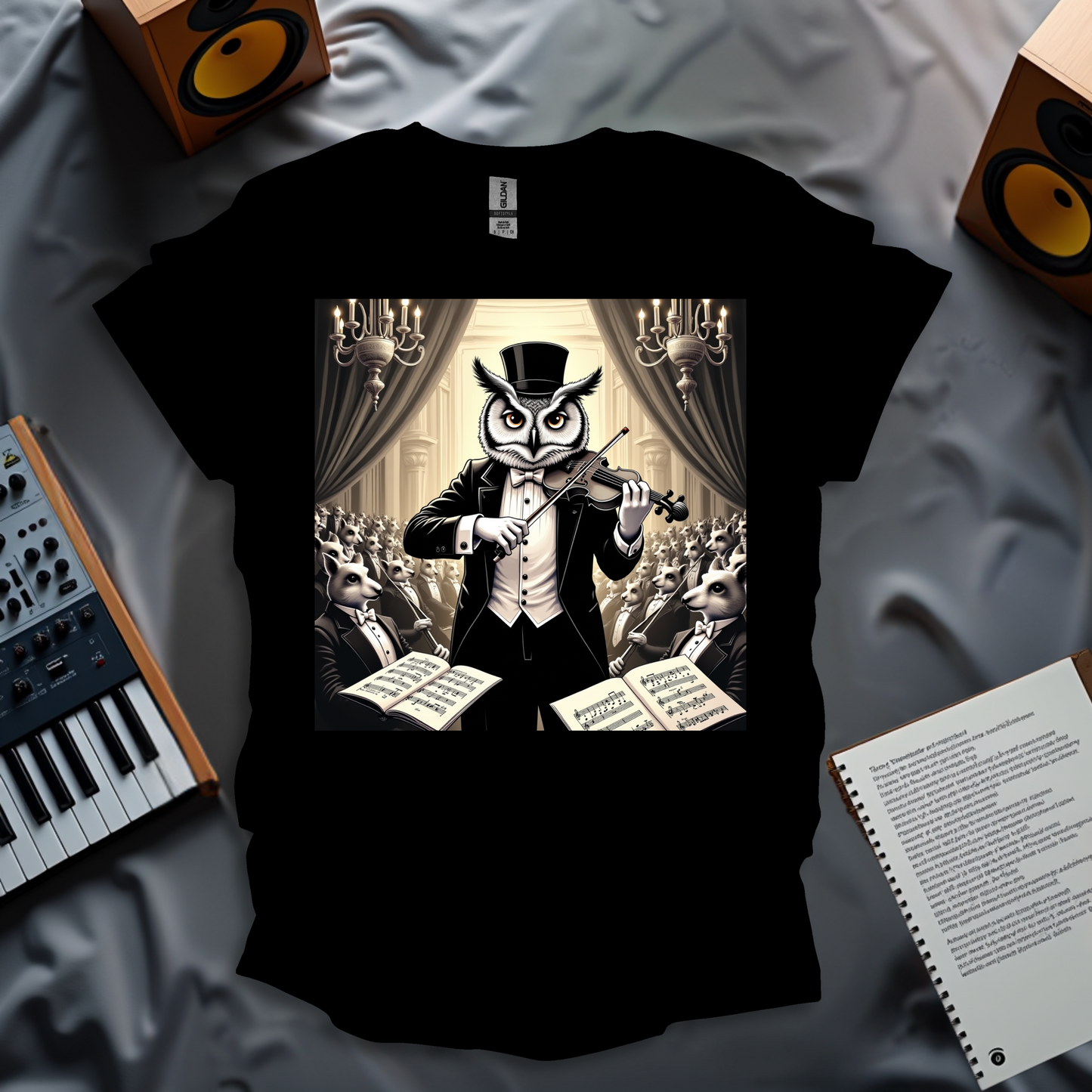 Owl Playing Violin in Victorian tuxedo T-Shirt