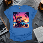 Retro 80s Relaxed Tabby Cat Playing Ukelele In Hawaii