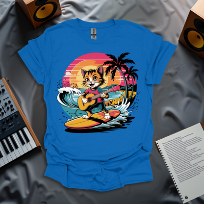 Surfing Cat with Guitar T-Shirt