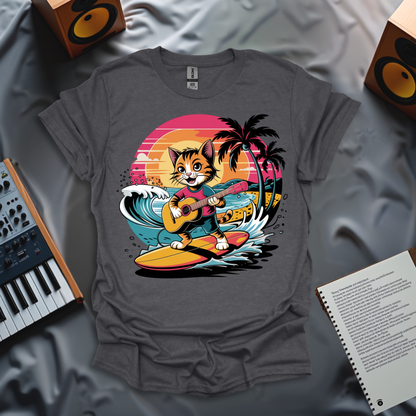 Surfing Cat with Guitar T-Shirt