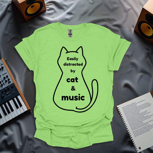 Easily Distracted by Cat and Music T-Shirt