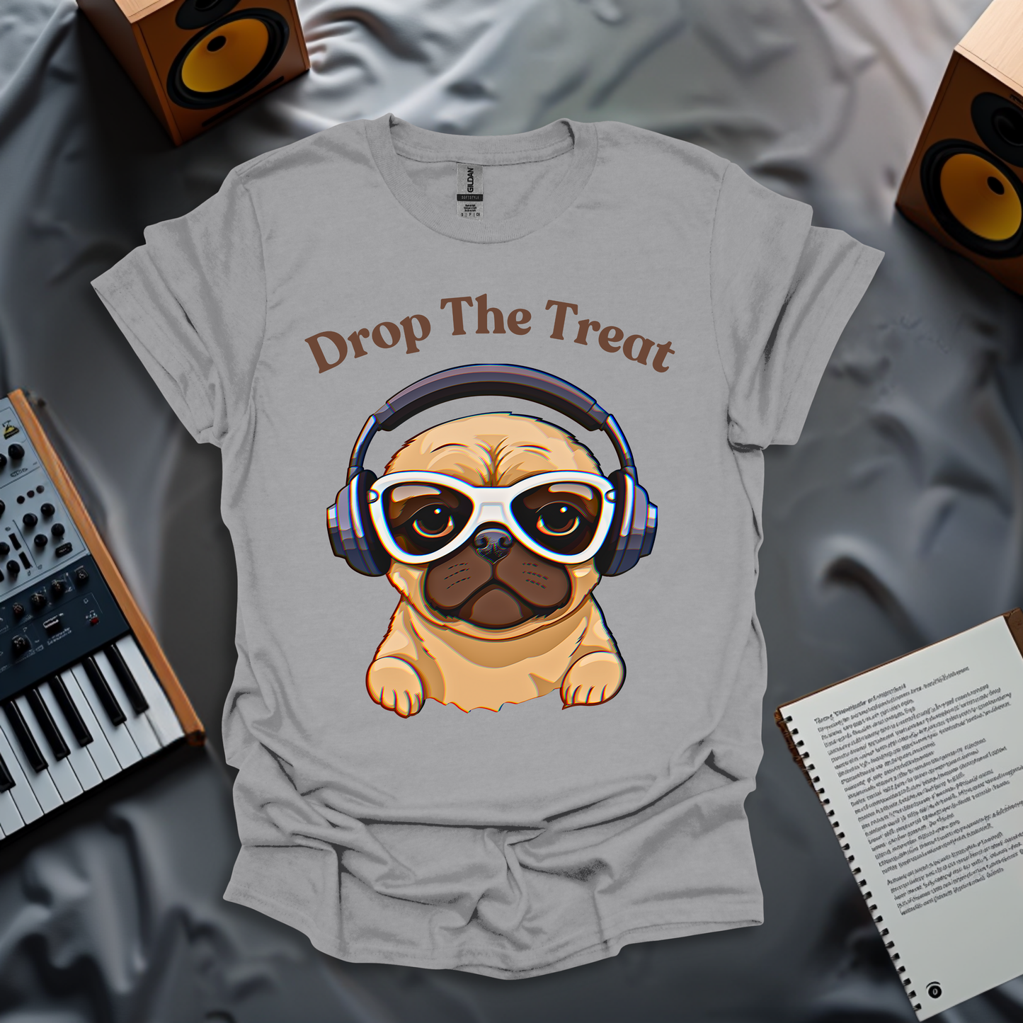 Drop The Beat Pug Wearing Headphone T-Shirt