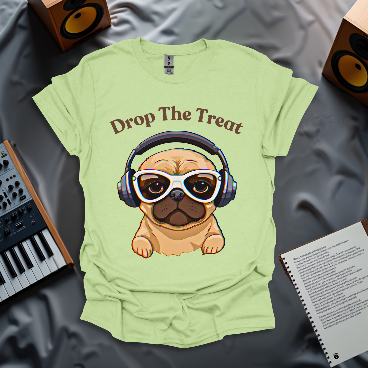 Drop The Beat Pug Wearing Headphone T-Shirt