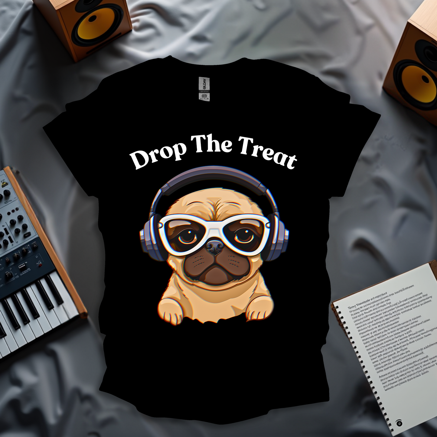 Drop The Beat Pug Wearing Headphone T-Shirt