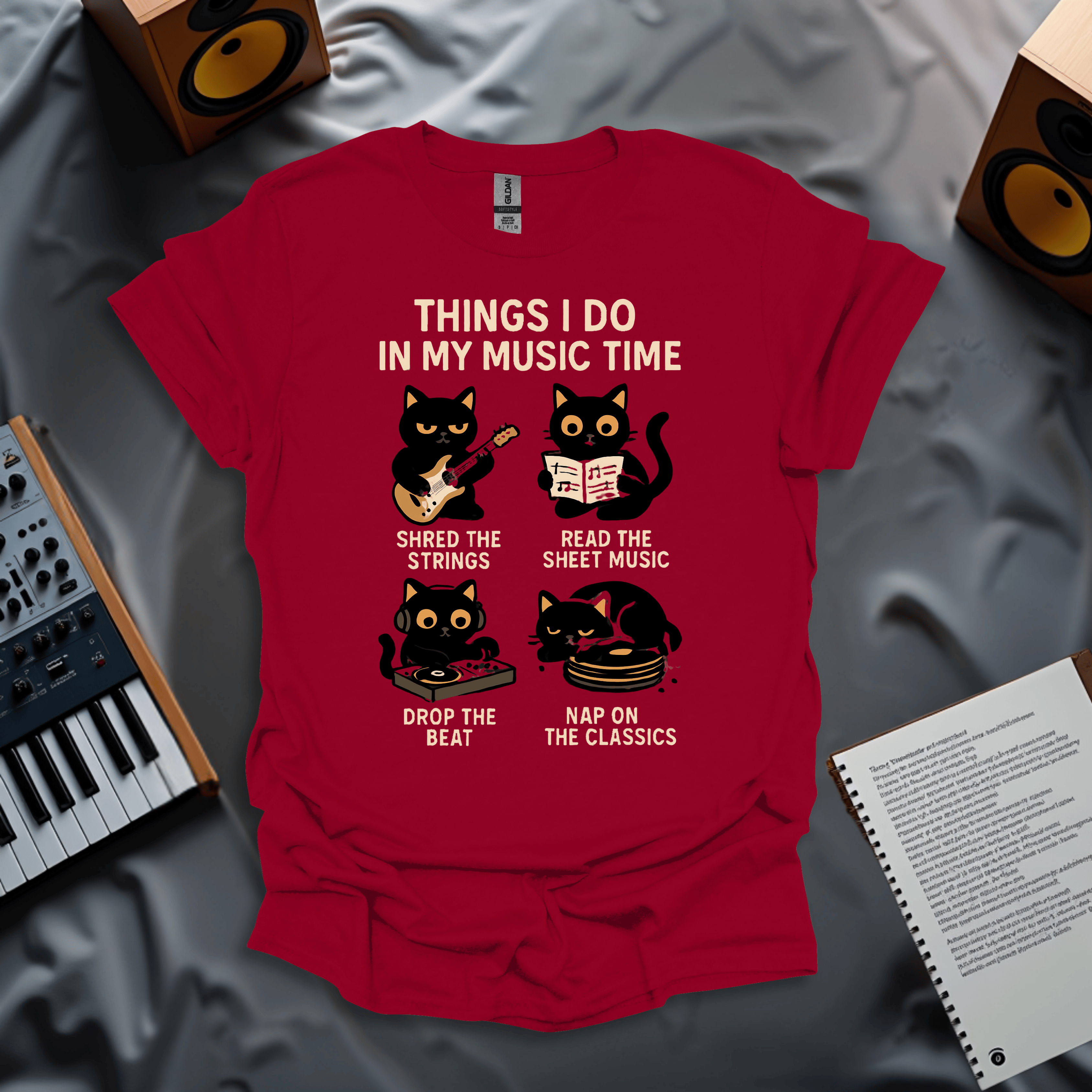 Things I Do in My Music Time – Cute Music Cat T-Shirt