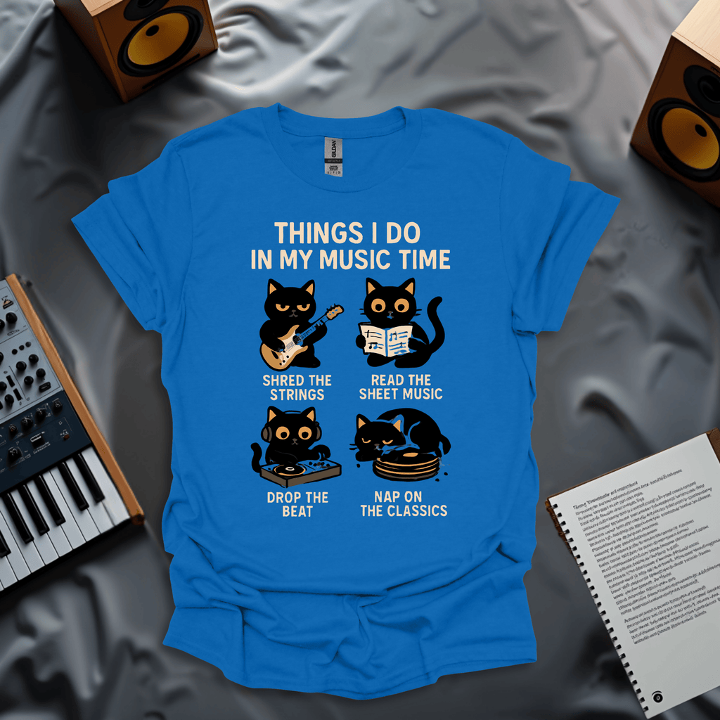 Things I Do in My Music Time – Cute Music Cat T-Shirt