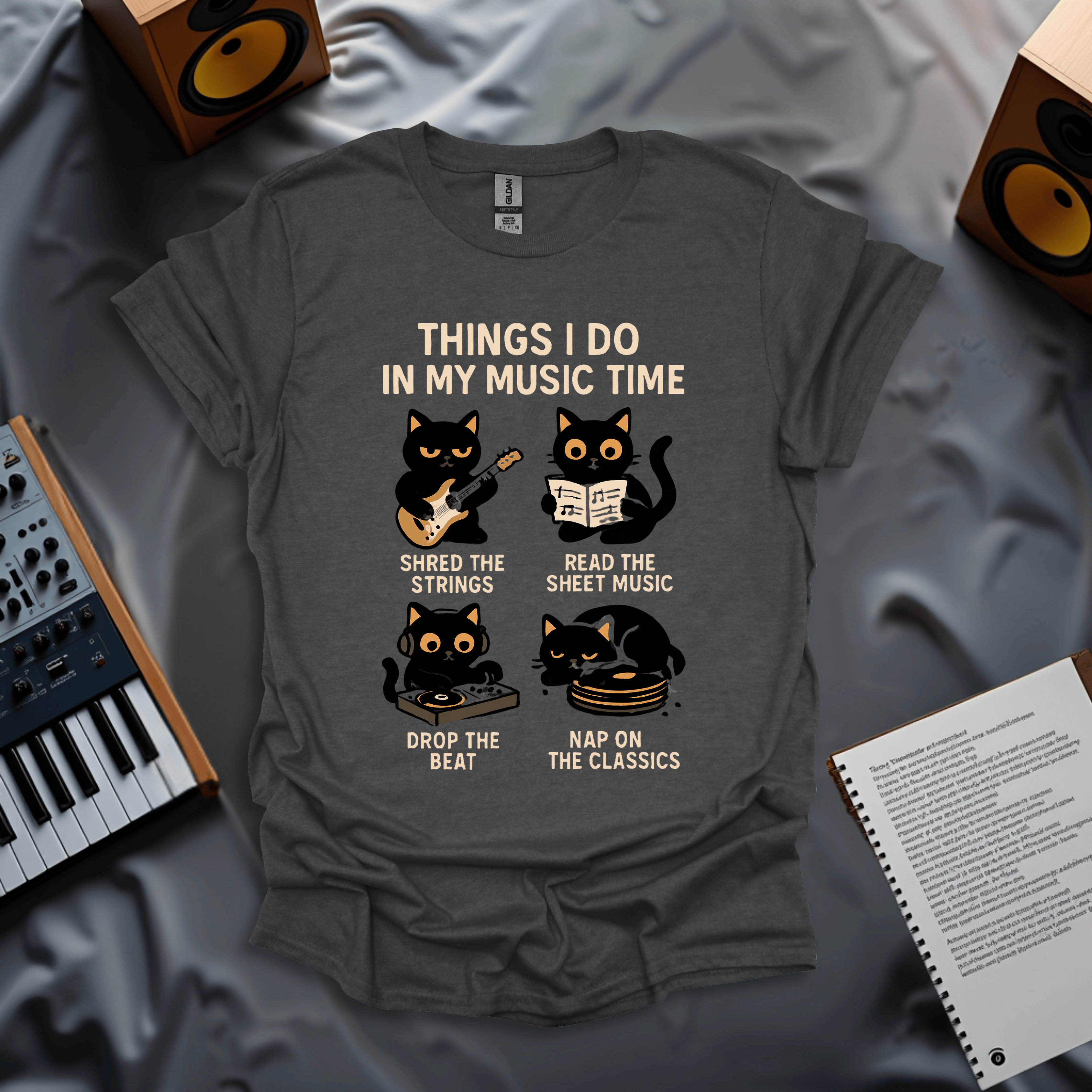 Things I Do in My Music Time – Cute Music Cat T-Shirt