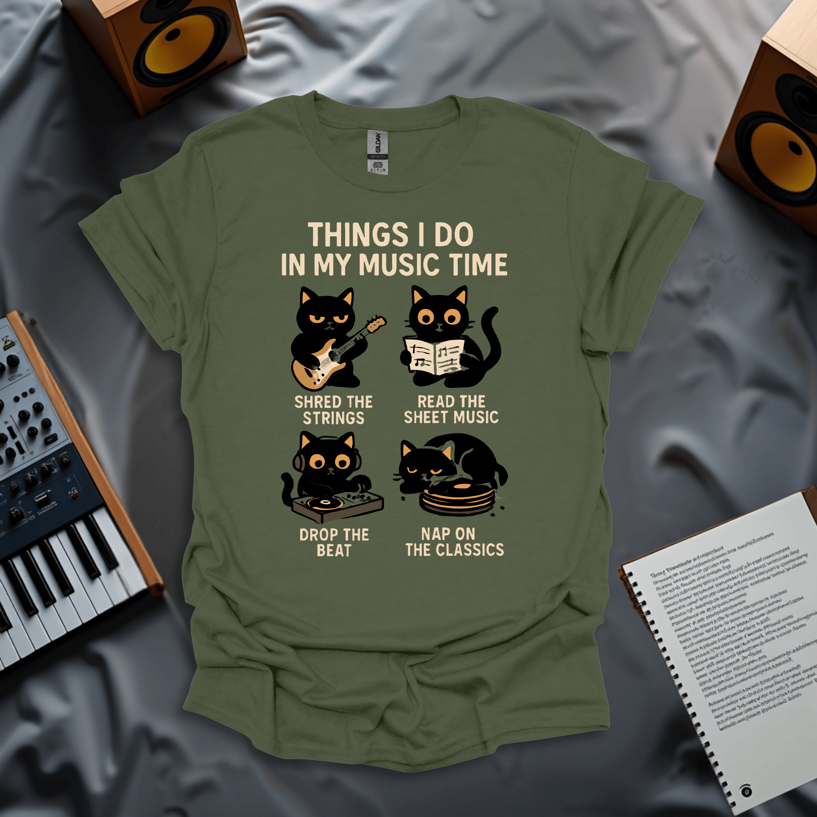 Things I Do in My Music Time – Cute Music Cat T-Shirt